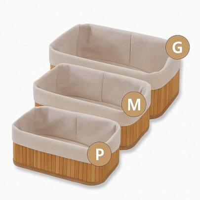 Kits Cestos Organizadores de Bambu Multiuso Forro Organizador Objetos
