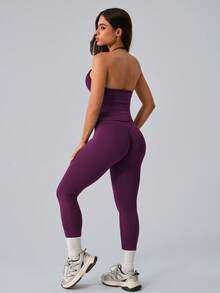 NcmRyu 1 Set Women's Fashion Casual Minimalist Versatile Backless Shaping Tank Top And Pants Sportswear Set - Purple - View 5