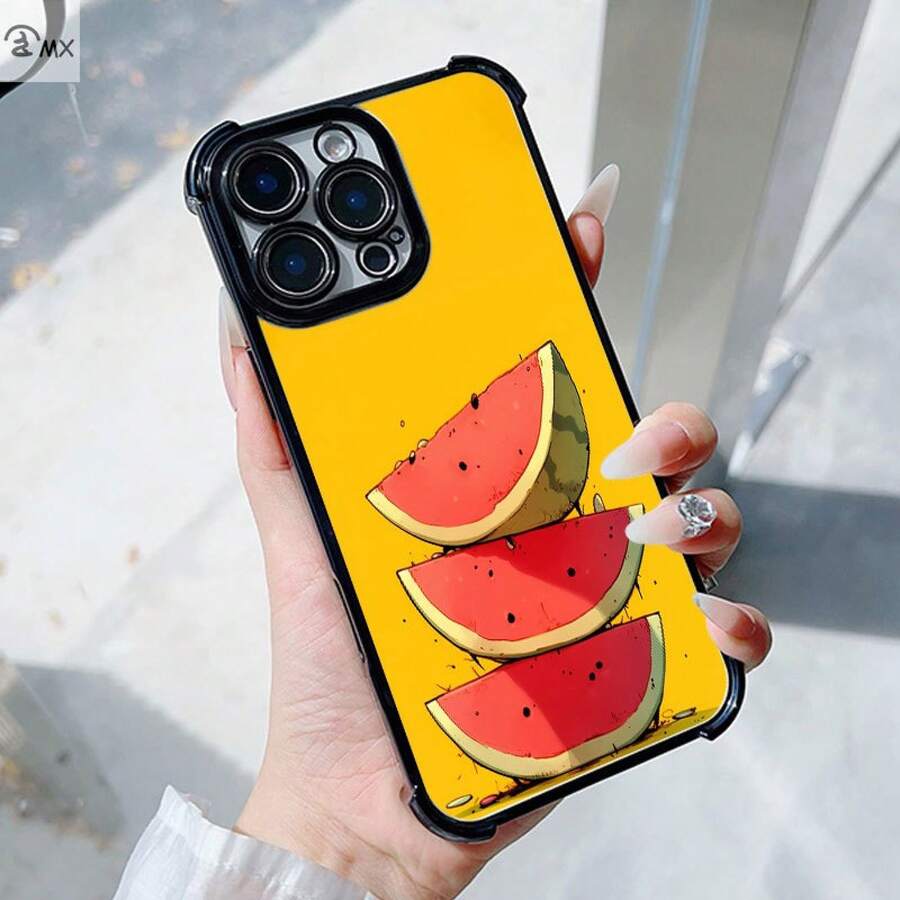 Funda de teléfono exclusiva con diseño de patrón de sandía de tres piezas, adecuada para 16, 16 Plus, 16 Pro, 16 Pro Max, 15, 15 Plus, 15 Pro, 15 Pro Max, 14, 14 Plus, 14 Pro, 14 Pro Max, 13, 13 Pro, 13 Pro Max, 12, 12 Pro, 12 Pro Max, 11, 11, 11 Pro Max, 7, 8, X, resistente a la suciedad, a la moda, moderna, con protección anti-caída en las cuatro esquinas - Colores mixtos - Ver 1