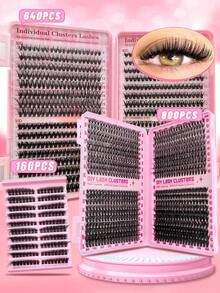 800/640/160 Clusters D Curl Individual Eyelashes, 0.07mm Thick, 9-16mm Mixed Length Eyelashes, DIY False Eyelashes At Home, Eyelash Clusters For Cartoon Lashes Daily Makeup, Lash Clusters, Lashes, Fake Lashes