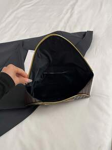 1个PU皮革纯色编织纹理女士日常信封式手拿包，简约优雅，节日礼物 - 咖啡 - 查看 8