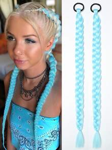 两条26英寸假发辫、马尾发带、发圈和手工编织的脏辫发饰 - 彩色 - 查看 7