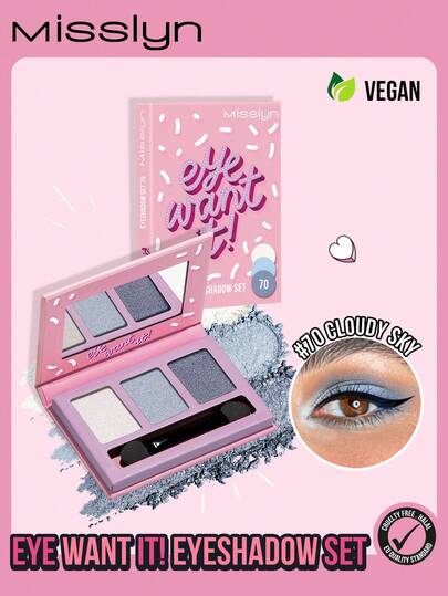 Misslyn EYE Want It Eyeshadow Palette, 3-Color Eyeshadow Combo With Mirror And Eyeshadow Brush, Matte, Pearl, And Glitter Finishes, High Color Payoff, Long-Lasting, Blendable, Soft Texture
