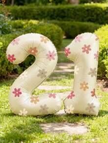 3个32英寸奶油色数字气球和雏菊贴纸，0-9生日数字气球套装，适合生日派对、周年纪念、节日派对、家庭聚会装饰 - 彩色 - 查看 3