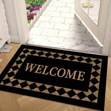 1Pc  Welcome Mat Features A Black Border And Yellow Accents. Made From Durable Polyester Fabric, It's Easy To Clean And Suitable For Use In Kitchens, Hallways, And Living Rooms. It Can Also Be Used As A Front Door Welcome Mat And Is Ideal For Valentine's Day And Thanksgiving. - 彩色 - 查看 11