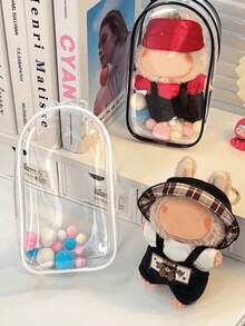 1pc Cute Plush Doll Storage Bag, Transparent Portable Protective Pouch To Hang On Bags/Luggage, Waterproof PVC Material, Fashionable Protective Case (Doll Not Included)
