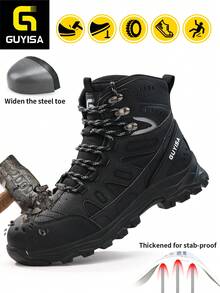GUYISA Nuevos zapatos de seguridad de caña alta con puntera de acero, anti-aplastamiento, anti-perforación, botas tácticas de moda para minería y construcción, color negro, impermeables, suela de goma suave, cómodos y duraderos, adecuados para todas las estaciones