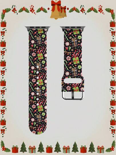 Christmas Golden Snowflakes On Red Background 1 Piece For Women Men's Soft Elastic Breathable And Comfortable Wristband Replacement Strap For Sa Msung, H Uawei, Huami, Garmin, Honor Smartwatch AppleWatch Strap 38mm 40mm 41mm 45mm 44mm 42mm 49mm Strap, Fashionable And Casual Multi-Color Silicone Strap For Apple Watch