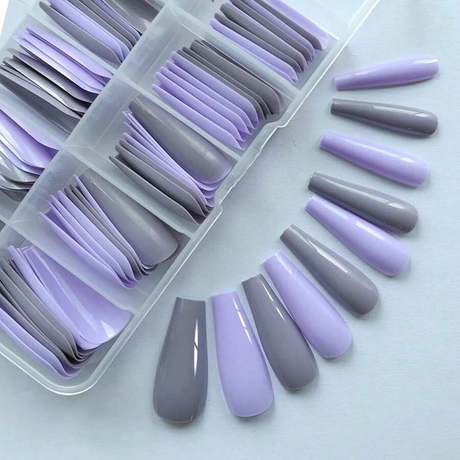 Glossy Extra Long Fake Nail 100pcs Mixed Color Press On Nails Full Cover Ballerina Artificial Coffin False Nails Decor For Women Fgirl DIY Fingernails Designs{Inchcolor_nameinch:InchMixedColorBinch} - 混合顏色B - 查看 1