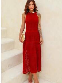 Lace Flared Dress, Beachwear, Elegance. - Đỏ - Xem 1