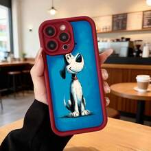 Funda de teléfono con borde negro y diseño de perro animado sobre fondo azul para uso diario en cafeterías y espacios urbanos Aplicable a los teléfonos de la serie Apple y Galaxy - Blanco - Ver 5