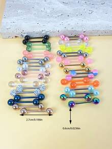 40pcs Piercing Jewelry Set, 316 Surgical Steel Titanium Hypoallergenic Tongue Rings, Sparkling Rhinestone Tongue & Nipple Rings, Suitable For Men & Women, Daily & Holiday Wear, Gift