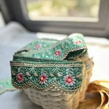 1/5 Yard bestickter Pailletten-Spitze - mehrfarbiges Blumenmuster, geeignet für DIY Hutbänder, Krawatten, Vorhangdekorationen und andere Nähprojekte, kann verwendet werden für Spitzennäherei, bestickter Spitzenbesatz, Pailletten-Spitzenbesatz, Nähen von Spitzenbesatz, Basteln, Heimdekoration, Modedesign, chinesischer Stil und Weihnachtsgeschenkverpackung. - Verschiedenfarbig - Übersicht 16