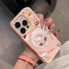 Teléfono Cute Cake Donut Phone 16 Pro, compatible con 15, diseño suave y anticaída, con patrón de meteorito, modelos adecuados 11, 12, 13 y 14 - Rosa - Ver 1