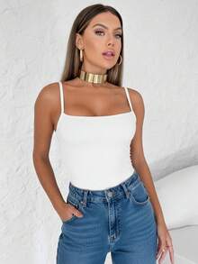 Kit com 3 Body Collant Feminino De Alça Alcinha Com Decote Reto Modelador Tecido Elástico Sem Transparência Moda Casual Versátil Básico Gringa Blogueira - BRANCO-PRETO-CAFÉ - Visão 5