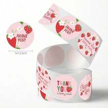500pcs/Roll, 1 Inch/1.5 Inch Cute Strawberry Thank You Stickers, Non-Adhesive Labels, Sealing Stickers For Summer Birthday Party Decoration,School Supplies,Back To School - Multicolor - View 5