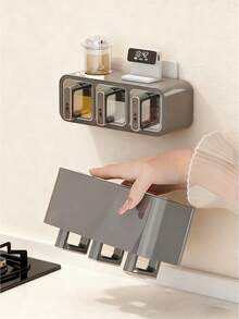 1 szt. Szaro-mleczno-biały pojemnik na przyprawy, stojak na przyprawy, szuflada na przyprawy, samoprzylepny pojemnik na przyprawy do montażu na ścianie, modny wygląd, odpowiedni do szafki, kuchni, przechowywania cukru, soli, pieprzu i innych przypraw, nie wymaga wiercenia, nadaje się do blatów kuchennych i przechowywania żywności - Wielokolorowe - Zobacz 4