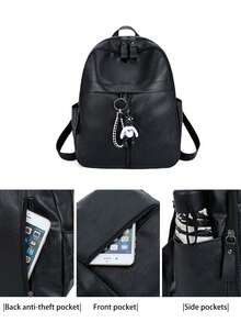 Fashion Pu Leather Backpack For Women - Water-Resistant Casual Daypack With Adjustable Straps, Sewing Thread Design, Polyester Lining, Daily Commute And Travel Bag With Zipper Closure