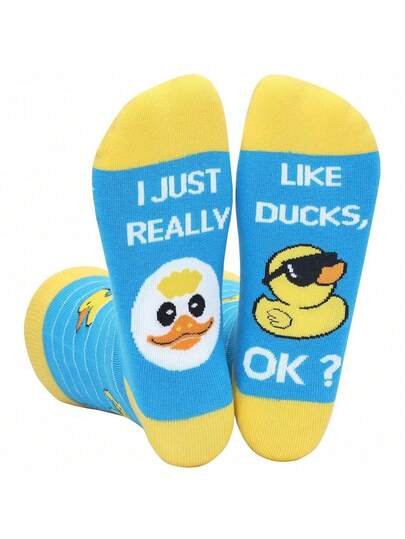 1 Pair Of Fashionable Animal Duck Socks For Women, Daily Life, Autumn Socks