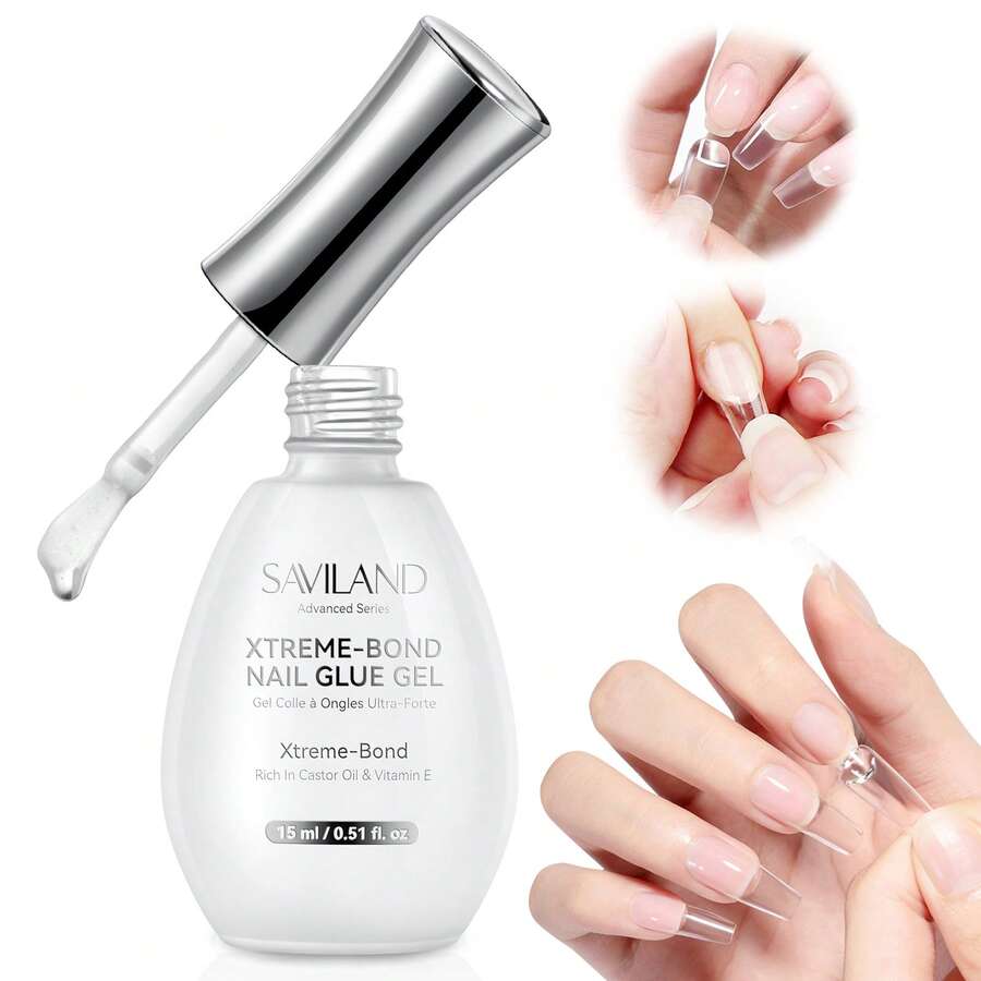 SAVILAND Advanced Xtreme-Bond Nagelklebergel: Stark haftender Nagelkleber Gel 6-in-1 U V Nagelkleber 30 Tage Haltbarer Kunstnagelkleber für Nagelspitzen DIY Heimgebrauch 15 ml - Transparent - Übersicht 1
