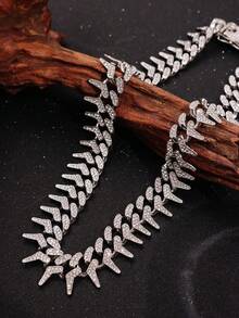 1件时尚前卫奢华朋克摇滚水晶镶嵌项链，男士百搭配饰，适合派对、音乐节、休闲穿着