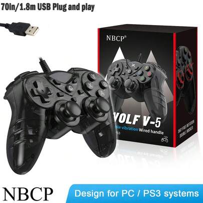 NBCP Wired Game Controller Compatible With PS3 TV Box USB ,Compatible With Steam Gamepad Joystick Joypad With Dual Vibration Feedback Turbo Trigger Compatible With Windows 7/8 /8.1/10/ Laptop