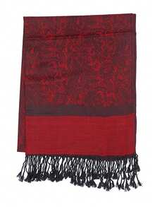 1 chiếc khăn Pashmina nữ kiểu Bohemian họa tiết Paisley Jacquard, khăn choàng Hijab tua rua cổ điển để chống nắng, thích hợp cho mặc hàng ngày, mùa xuân/hè, đi biển, nghỉ lễ, du lịch. - Màu Đỏ Sâu - Xem 5