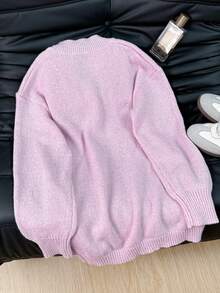 EAVA Sweet Lazy V領寬鬆軟針織女款毛衣上衣，街頭風女裝 - 粉色 - 查看 7