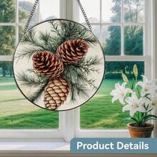 One Stained Glass Window Ornament - Pine Cones And Branches, Natural Plant Elements, A Retro Museum Illustration Style Sun Catcher, Suitable For Porch, Garden, And Home Decoration. A Beautiful Hanging Ornament, A Perfect Birthday Gift For Lovers, Ladies, Gentlemen, Fathers, Mothers, And Grandmothers To Commemorate Precious Memories. - 彩色 - 查看 5