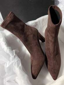 Fall/Winter Classic Skinny Boots - Timeless Suede High Heel Elastic Shaft Chunky Heel Ankle Boots