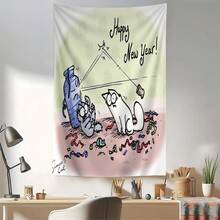 2026-Personalized Tapestry Wall Hanging-Simon'S Cat Funny New Year'S Eve Tapestry - Soft Peach Light Fabric With Happy New Year Message, Wrinkle-Resistant & Easy To Hang, Perfect For Living Room - 40*60英寸 - 查看 2