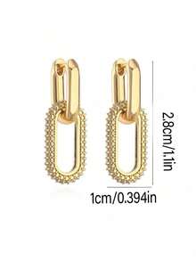 1 对女士时尚简约精致方形环状吊坠耳环，轻巧的回形针设计，优雅美观，适合日常佩戴，馈赠佳品 - 金黃色 - 查看 5