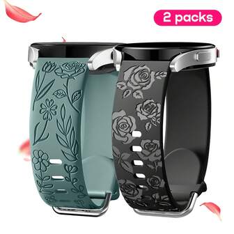 2条花卉雕刻表带，兼容三星Galaxy Watch 6/5/4 40mm/44mm、Galaxy Watch 5 Pro 45mm、Galaxy Active 2、Galaxy Watch 3，20mm柔软硅胶替换运动表带，女士款
