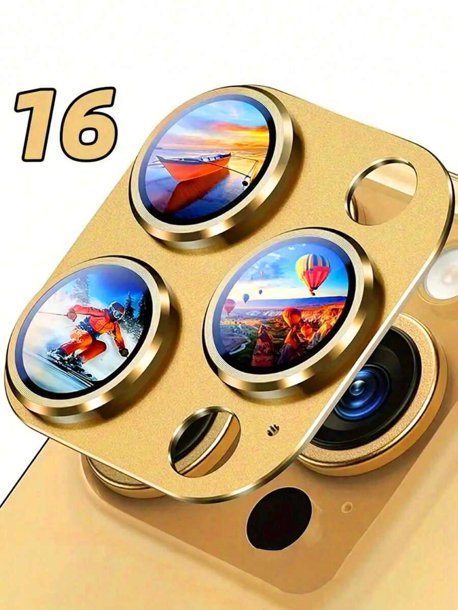 Film de protection pour lentille en métal compatible avec 16e 11-16 Pro Max. Cadeau pour l'anniversaire, la famille, les amis. Alliage métallique avec verre trempé couvrant entièrement la lentille. Accessoires de téléphone.