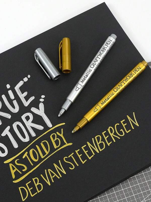 2 piezas Bolígrafos de pintura metálica dorada y plateada para dibujar en tarjetas negras DIY/garabatear/manualidades/scrapbooking/hacer letreros, bolígrafos, marcadores, marcadores acrílicos, bolígrafos acrílicos de vuelta al colegio