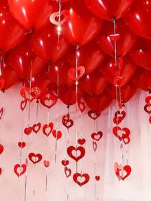 1set Valentine'S Day Red Heart Wreaths - Plastic Hanging Hearts With Ribbons - No Power Required - Suitable For Valentine'S Day, Weddings, Birthdays, Parties, And Couple Events