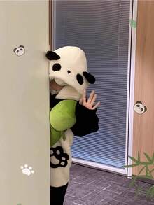 熊猫连帽睡袍，冬季保暖女士连帽长款毛绒睡袍，秋冬卡通印花涤纶睡衣，长袖，拉链，略带弹性 - 舒适毛绒角色扮演服装，理想的节日礼物，舒适的浴袍采用耐用的珊瑚绒面料制成，温暖的冬季装饰 - 彩色 - 查看 10