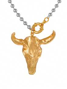 1pc Unique Western Cowboy Style Gold-Tone Beaded Horseshoe & Bull Head Alloy Pendant Necklace, Suitable For Women's Outings, Daily Wear, Parties, Western-Themed Travels And Music Festivals. 18K Gold Plated Hip-Hop Punk Versatile Jewelry, Gold Accessories, Gift For Friends And Loved Ones - Gold - View 12