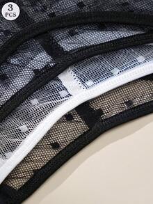 3件套性感蕾丝女士丁字裤，浪漫蕾丝波点内裤，性感交叉绑带舒适内衣 - 彩色 - 查看 5