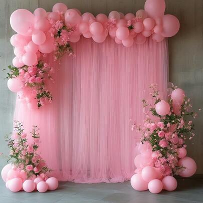 2pcs Romantic Pink Party Backdrop Tulle - 118*59 Inch Soft Polyester Mesh Tulle - Suitable For Theme Parties, Graduation Ceremonies, Bridal Showers, Engagements, Weddings, Arches, Stage Decor, Banquet Backdrops, Valentine's Day Gifts, Bridal Shower Favors, Indoor And Outdoor Use