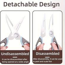 7-In-1 Multifunctional Kitchen Scissors With Magnetic Stand - Detachable Stainless Steel Food Scissors For Meat, Fish, And Poultry, Ergonomic Handle, Pink And Light Blue, Portable Storage Design - 黑色-1個 - 查看 6