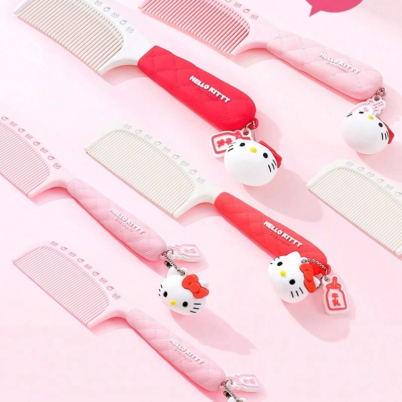 Miniso Sanrio Hello Kitty Fine-Tooth Flat Comb Hair Comb, Pink Comb Teeth And Handle, Adorable Kitty Pendant Paired With Comfortable Handle, A Great Helper For Daily Hair Care (1 PC) - Pink - View 1