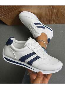 女士休闲户外运动鞋，几何图案运动针织系带运动鞋，适合居家及所有季节穿着