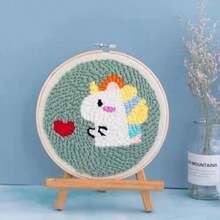 Animal Pattern DIY Punch Needle Embroidery Kit Yarn And Adjustable Embroidery Easy To Use DIY Tools Set For Beginner