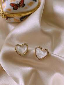 1 Pair Elegant Sweet High-End Minimalist Heart-Shaped Earrings With Golden Rim - Multicolor - View 7
