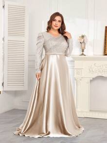 hezixi 高品质弹力亮片V领泡泡袖修身鱼尾裙摆设计大码优雅奢华女士长裙，提升青春魅力，适合派对、毕业典礼、婚礼、活动、盛会和舞会等场合，女士正式舞会礼服（豪华版） - 香檳色 - 查看 12