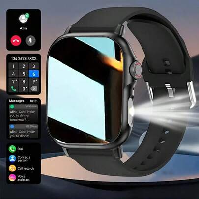 Latest Fashion Design With LED Lighting 2.01" Silicone Strap Full Touch Screen Outdoor Sports Smart Watch For Men & Women, Wireless Call, Call Reminder/Reject, Message Notification, Pedometer, Wireless Music, Multiple Sports Modes, Suitable As Birthday, Holiday, Graduation, Halloween Gift For Couples, Elders, Friends, Classmates