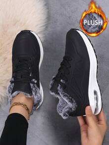 36-45 Neue Damenschuhe, Plüschfutter Flache Schuhe, Dicke Sohle Outdoor Laufschuhe, Luftpolster Lässig Sneaker