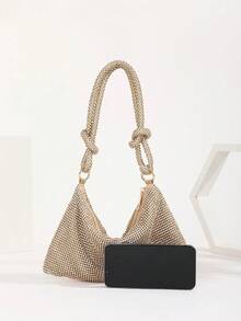 Lightweight,Business Casual Rhinestone Decor Bucket Bag Mini Drawstring Design, Clear Bag Faux Pearl Bag Evening Bag,Dinner Bag Glamorous,Elegant,Exquisite,Quiet Luxury Rhinestone For Party Girl,Woman,Bride Perfect For Party,Dinner/Banquetchristmas Party Dress, Perfectly Matching With Bridal Party, Best Choice Elegant Bag For Bridal Shower,For Bridal Shower, Clutch Bag For Wedding, Party Bags,Perfect For Party Wedding Prom Dinner/Banquet Matching With Holiday Party Dress Evening Dress & Sequin Dress,Shiny Leather Box-Shaped Evening Clutch, Fashion Luxury Formal Party Handbag, Suitable For Gown, Prom, Ballroom,For Gown, Ball, Party, Wedding, Bride, Bridesmaid, Birthday Dress Matching - 金色 - 查看 3