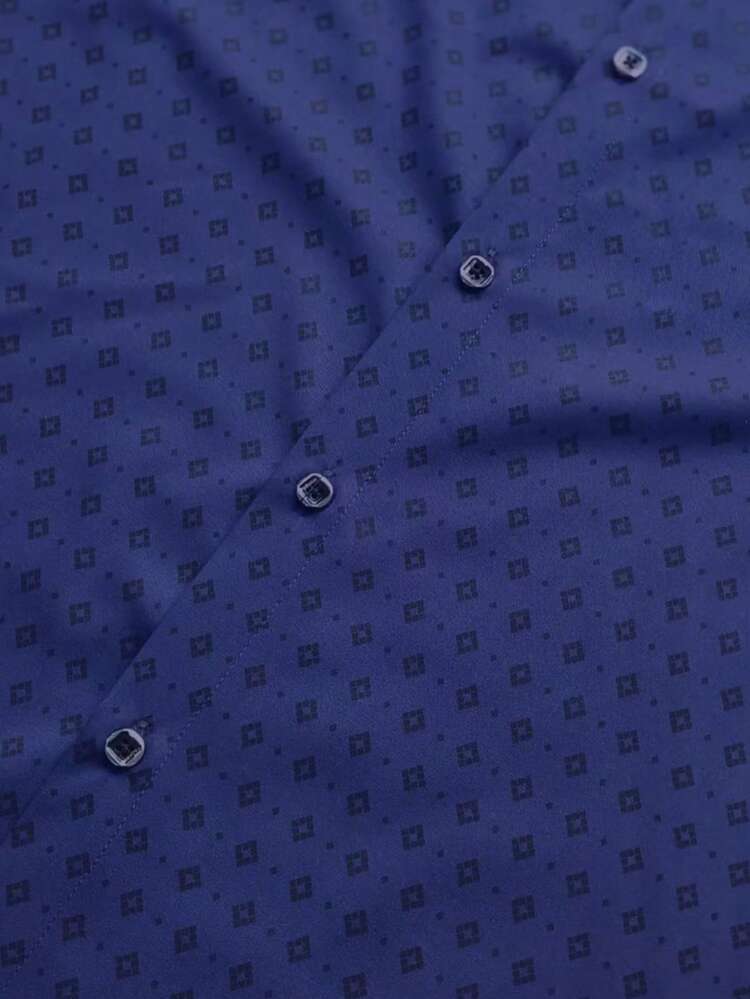 Nieuw herenmode casual bedrukt polkadot & geruit overhemd met lange mouwen - Donker blauw - Bekijken 6